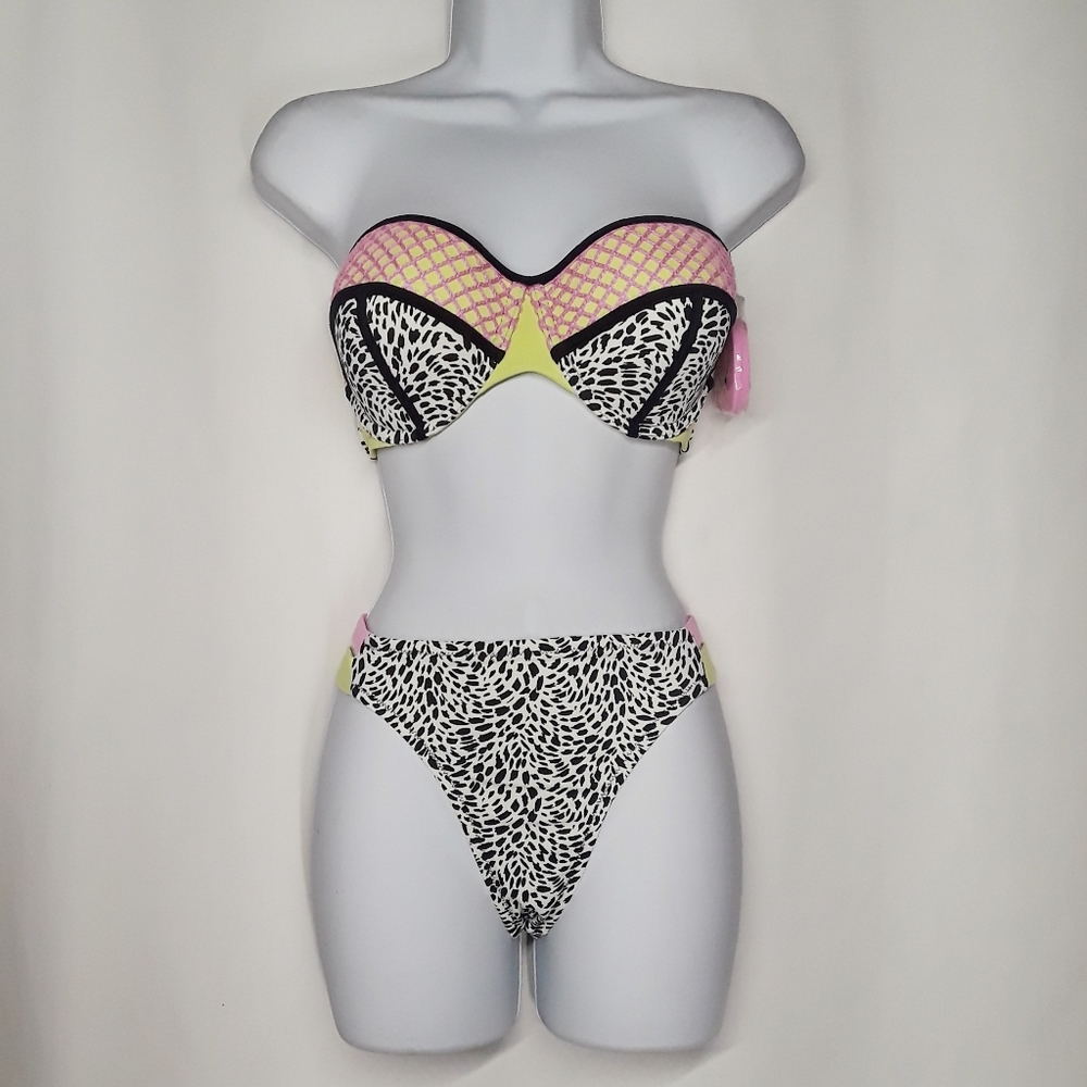 SHADE & SHORE Vacay Pink Yellow Animal Print 2PC Bikini 36D & Large  NWT